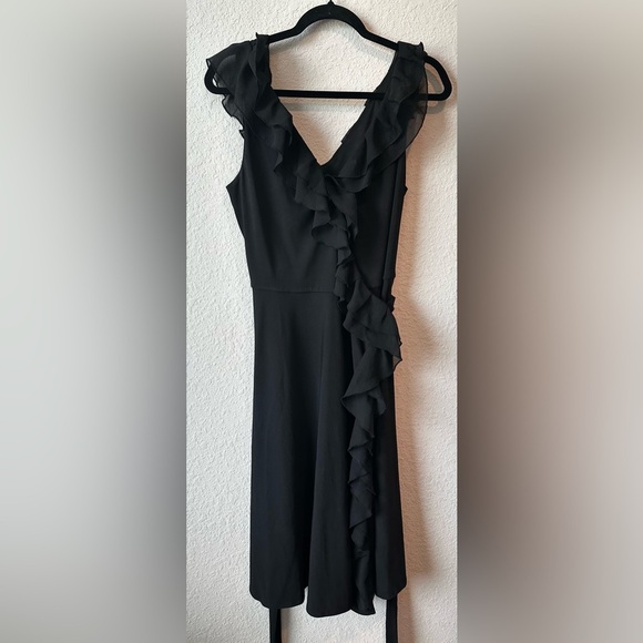 Suzi Chin for Maggy Boutique Brown Tank Sz 14  Ruffle Knee Length Wrap Dress - Picture 3 of 6